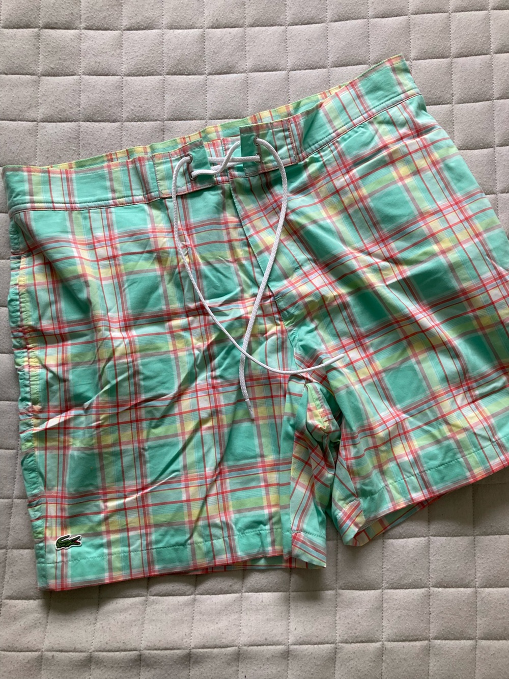 Lacoste Men’s Mint Green Plaid Swim Shorts